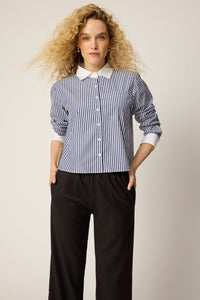 Coco Cropped Shirt - Navy Stripe Banker