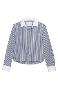 Coco Cropped Shirt - Navy Stripe Banker (Monogram)