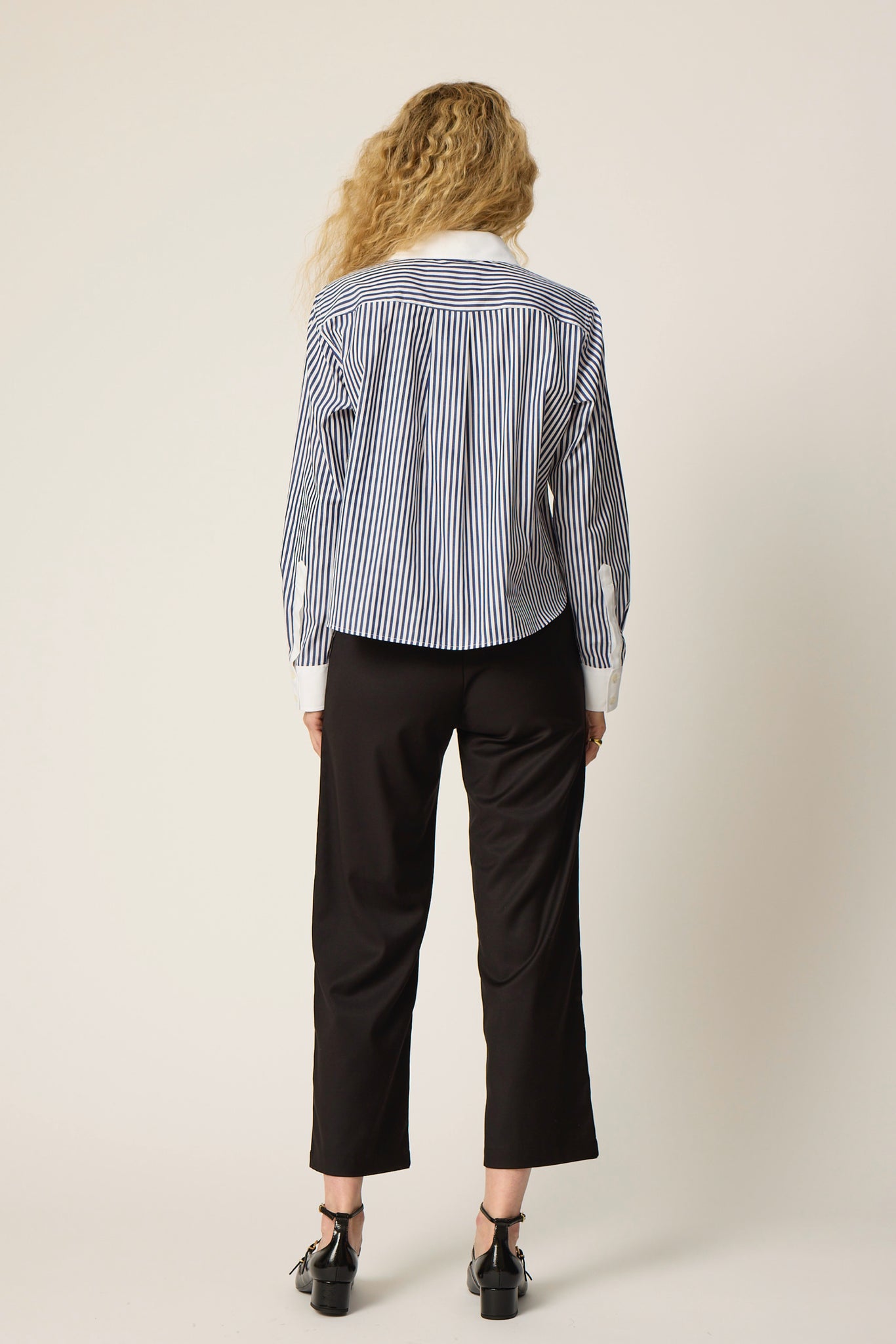 Coco Cropped Shirt - Navy Stripe Banker