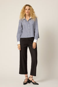 Coco Cropped Shirt - Navy Stripe Banker