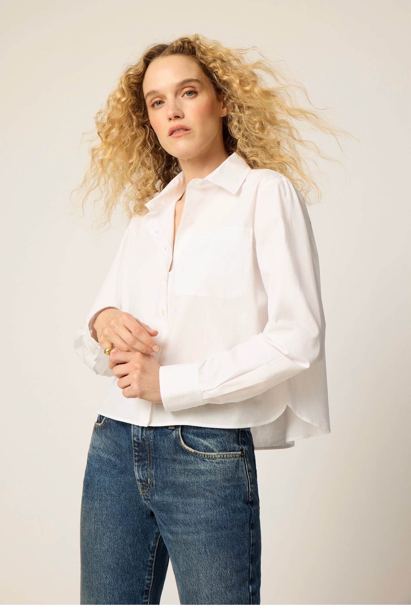 Coco Cropped Shirt - White Poplin