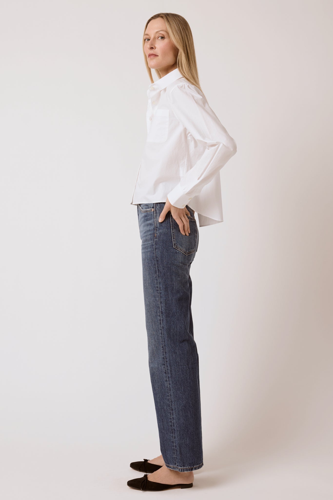 Coco Cropped Shirt - White Poplin