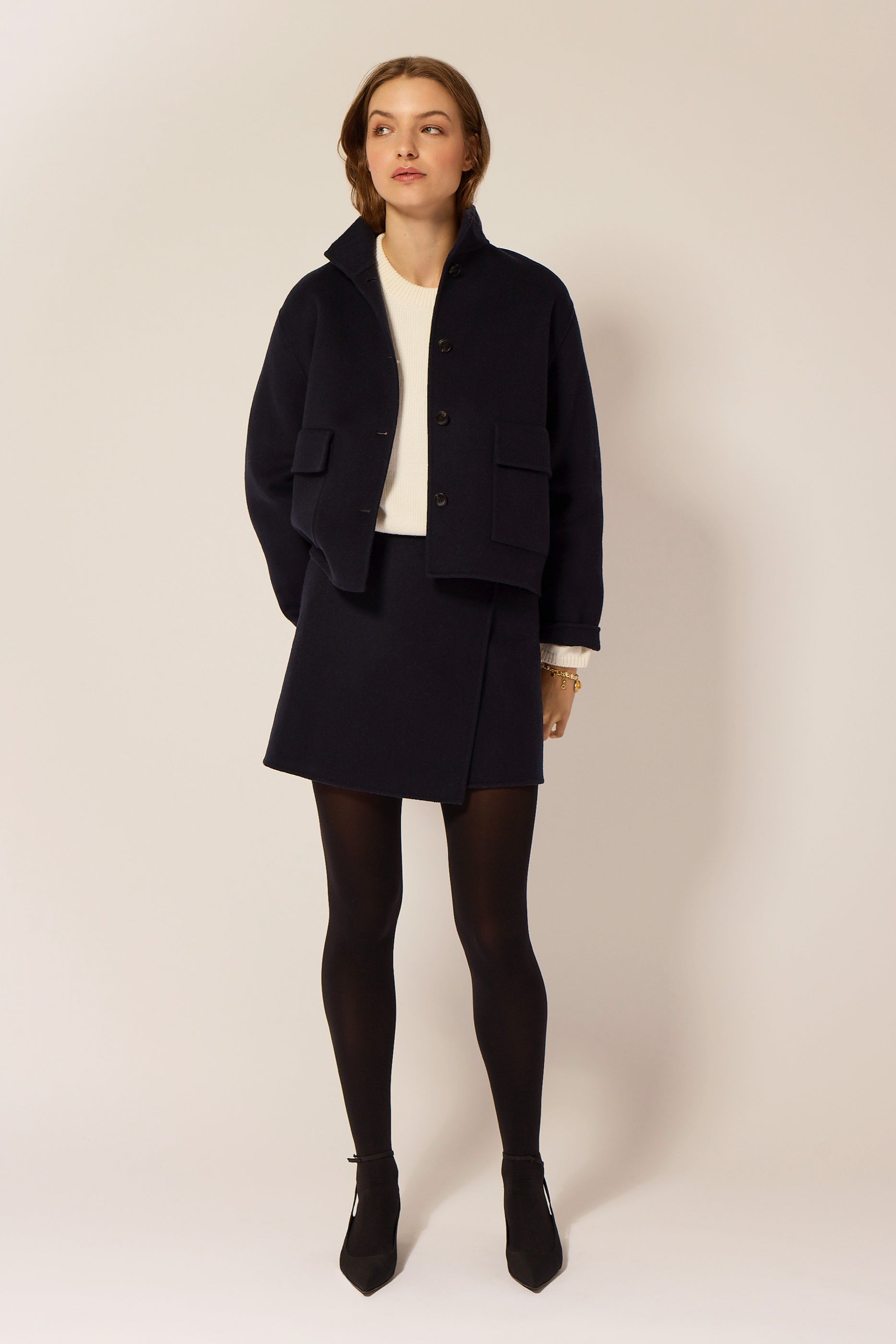 Ella Skirt - Navy Wool – T.LINE